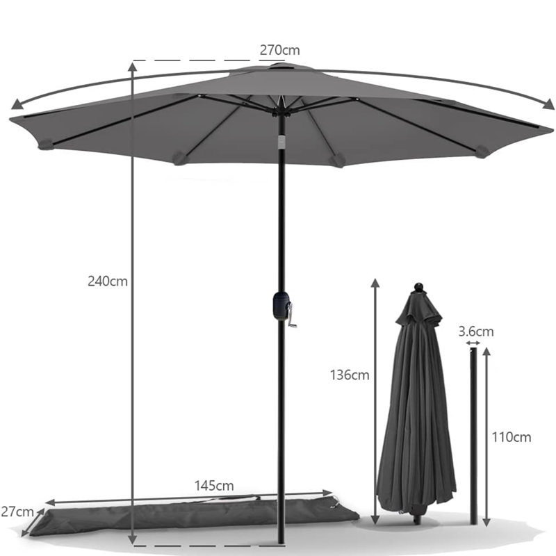 Alexine 270cm Tilt Market Parasol, Grey