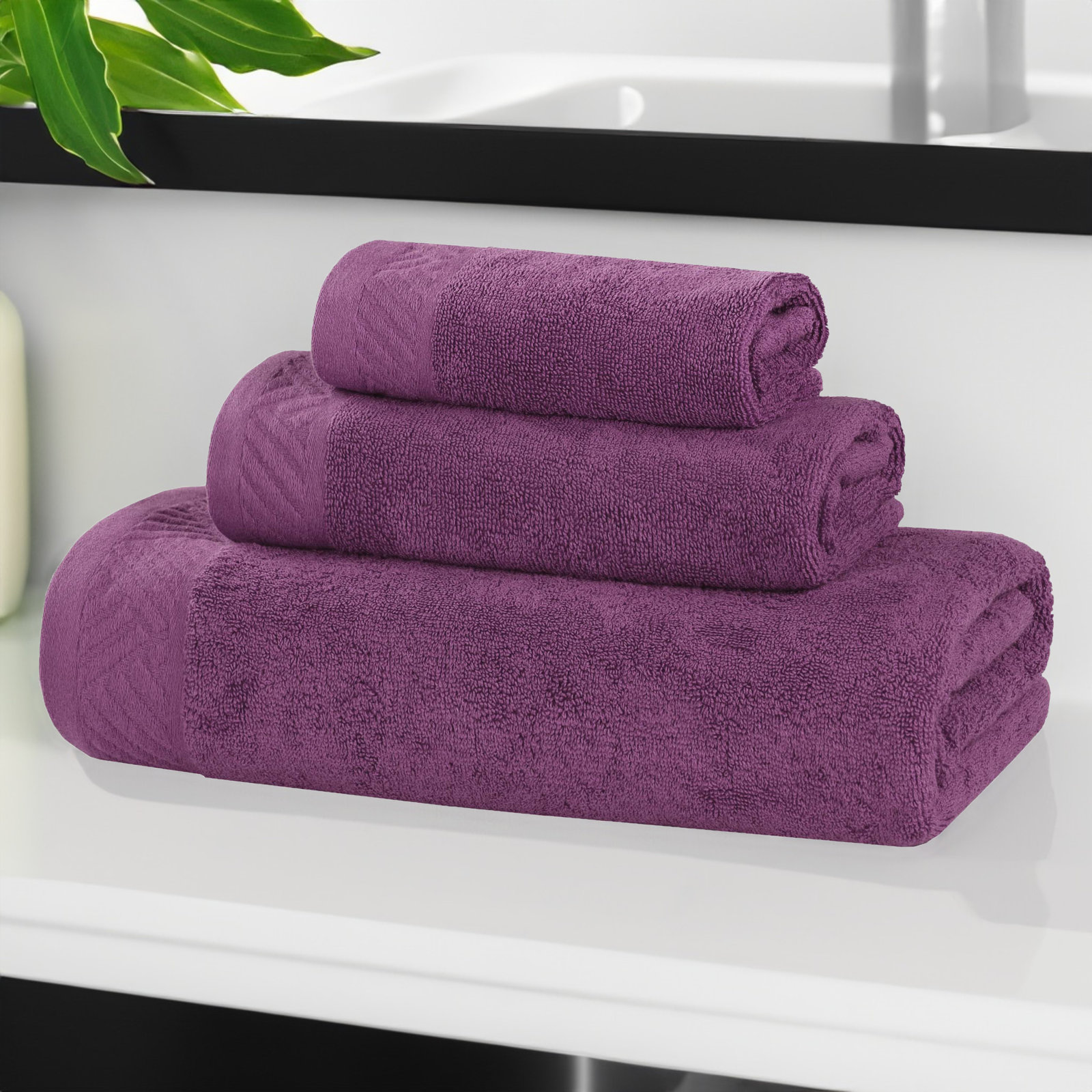 Olender 3-Piece Egyptian Cotton Towel Set, Majestic Purple