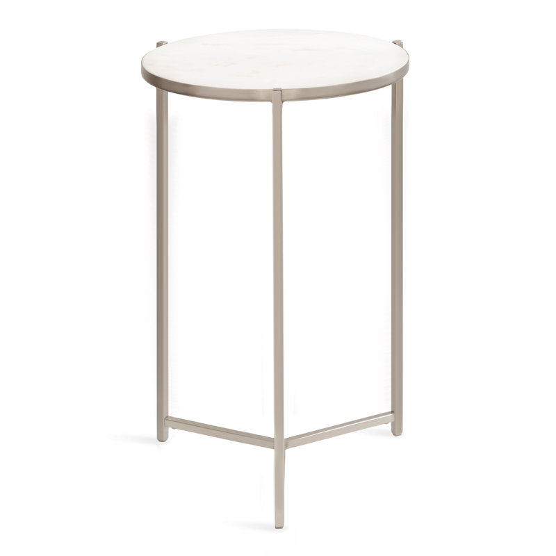 Silver Round Marble and Metal Side Table