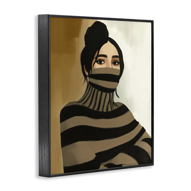 Turtleneck Fashionable Portrait Framed Giclee, design by Annabelle Hall, 14" H x 11" W, Midnight Black Framed Giclee