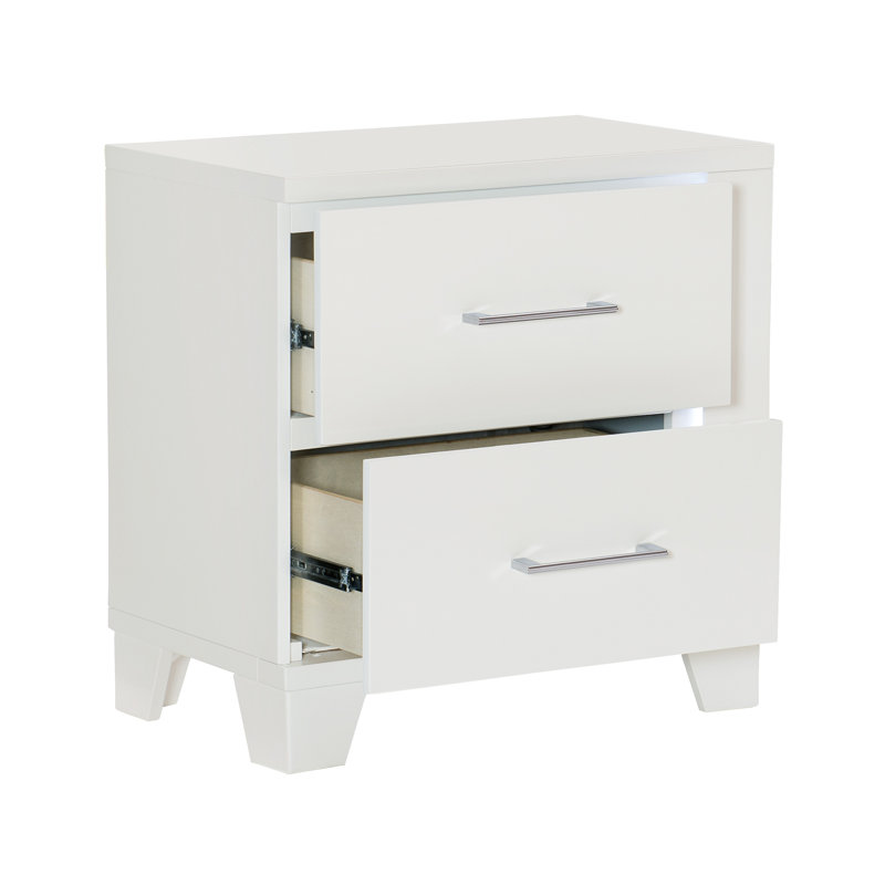 Ensemble de 2 tables de chevet modernes blanches ultrabrillantes avec éclairage DEL et tiroirs en queue d'aronde