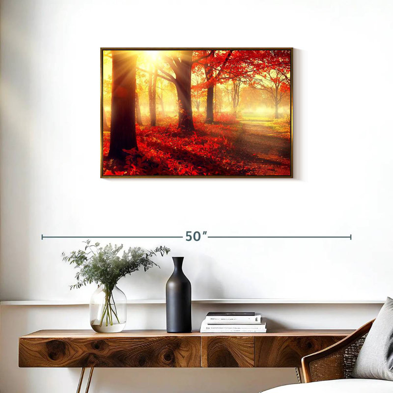 Forêt rouge vif, Cadre flottant doré, 31 po x 21 po