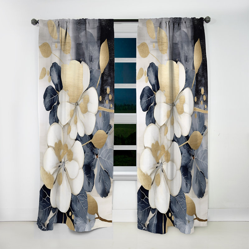 White Gold Hydrangea Blooms Heaven II - Traditional Velvet Curtain - Room Darkening - 1 Panel, 52" W x 90" L