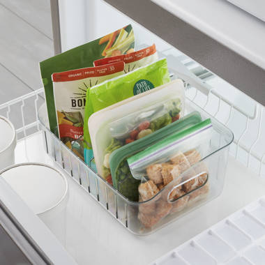 Set of 8, Stackable Clear Bins with Removable Dividers - Food