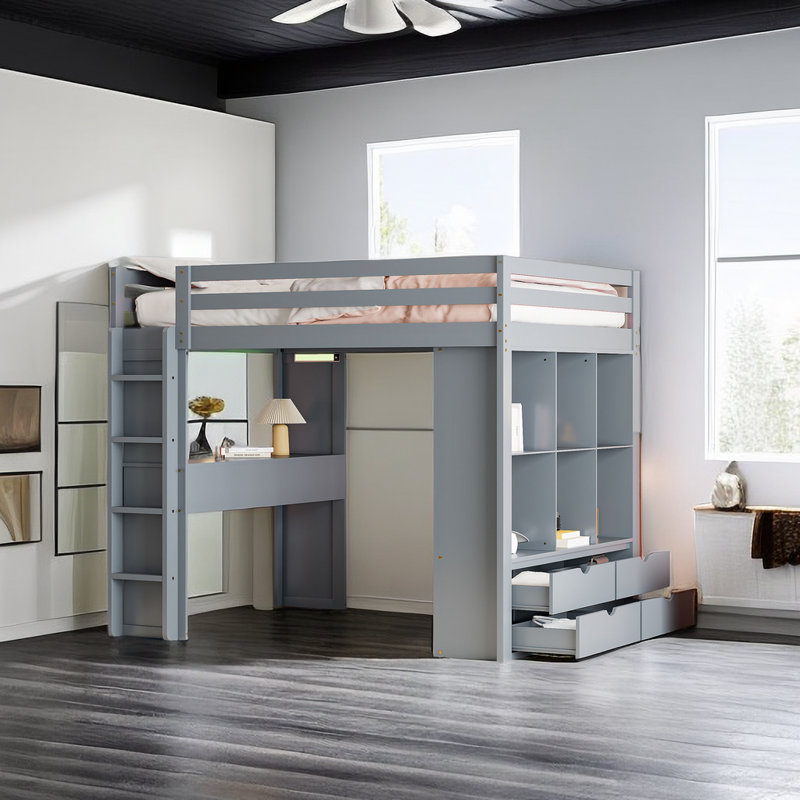 Janek Kids Loft Bed, Full, Gray