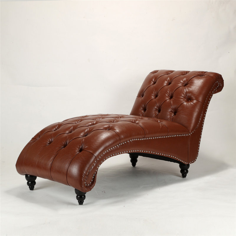 Chaise longue capitonnée en similicuir sans accoudoirs, Similicuir brun clair
