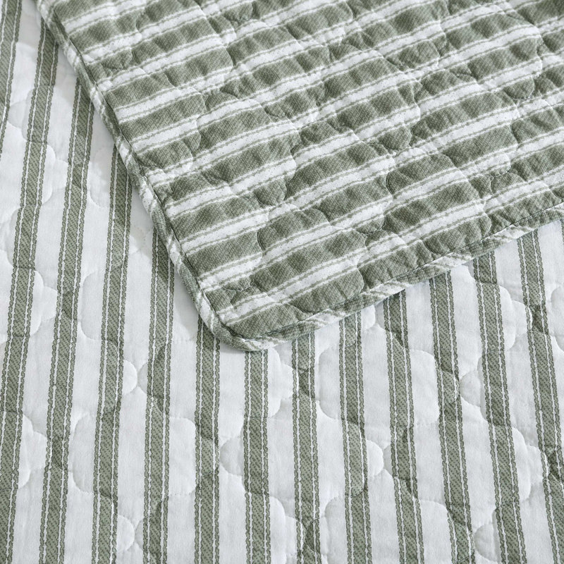 Ivory and Sage Reversible Cotton King Quilt Set