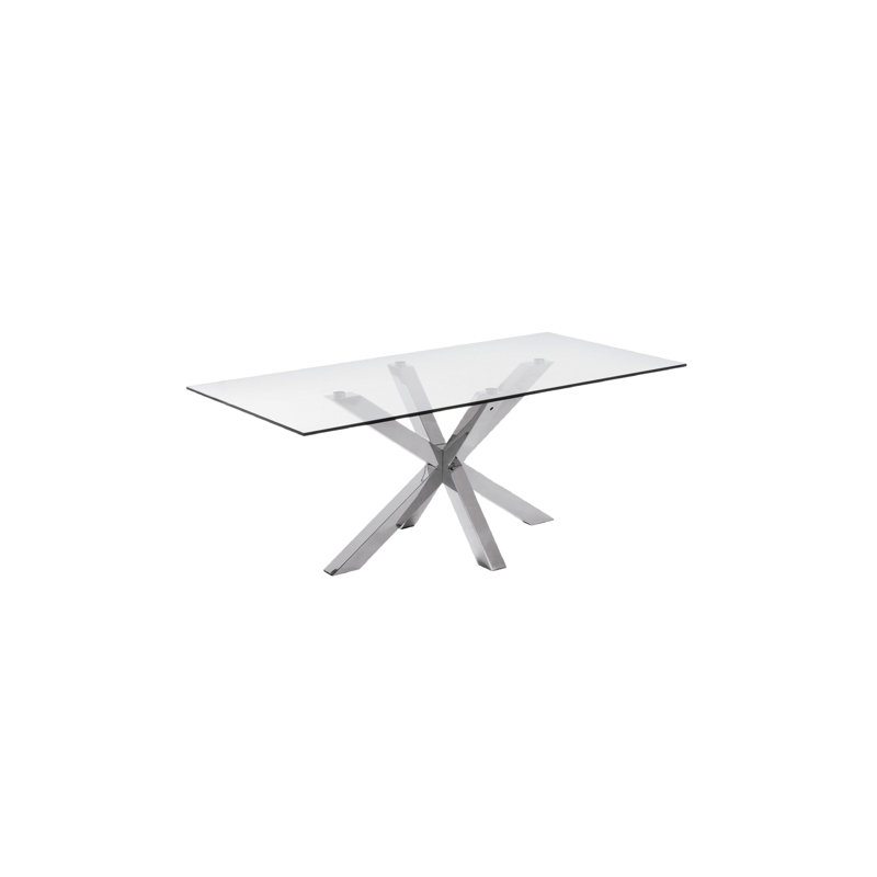 Arya Glass Top Metal Base Dining Table, 79" L x 39" W, Brown