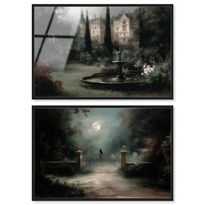 Ensemble de décoration murale « Moody Place » (paysage encadré, impression acrylique) par Art Remedy, cadre noir, 36 x 24 pouces