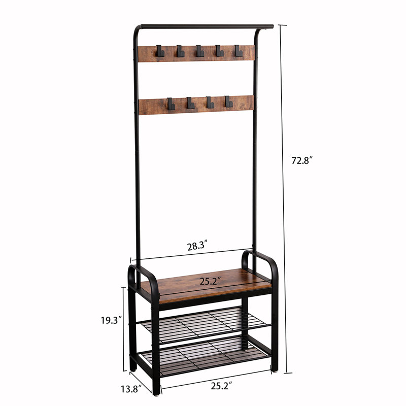 Versatile Hall Tree with Shoe Bench and Multiple Storage Options