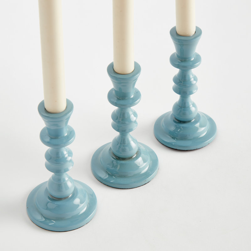 Eclat Enamel-Coated Aluminum Taper Holders in Blue, Blue