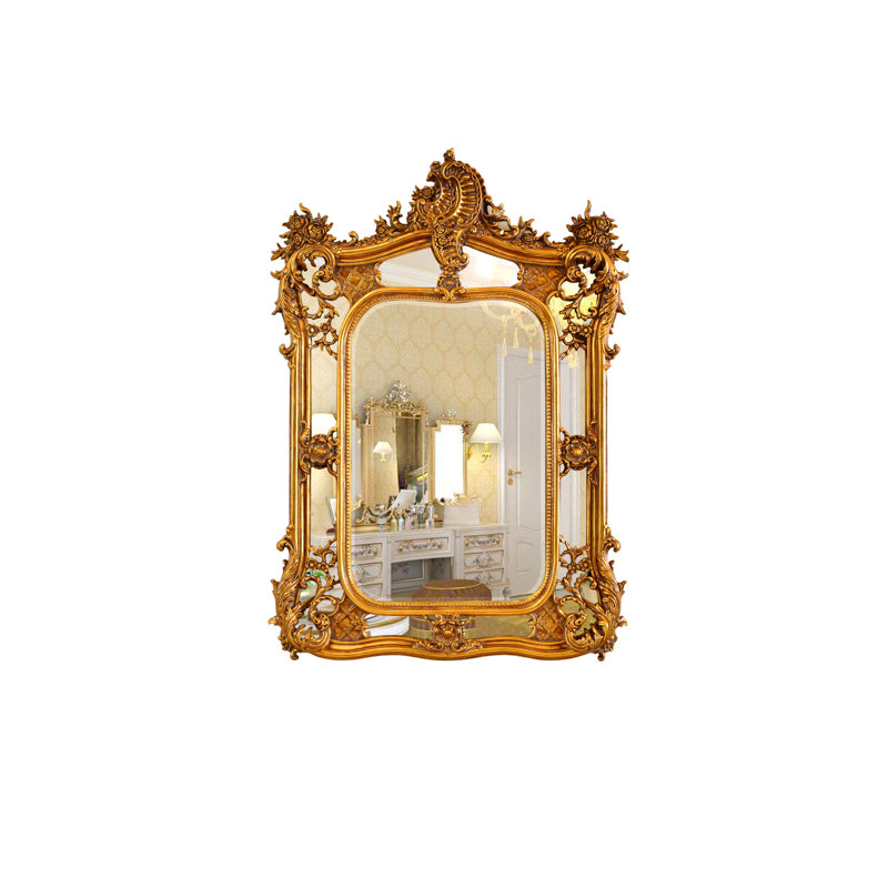Rosia Flat Solid And Engineered Wood Mirror, Antique Gold