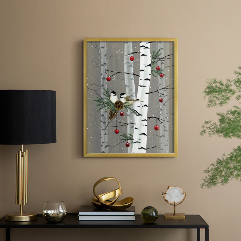 Birch Birds II, reproduction encadrée - bois massif, H 11 po x l 9 po, Doré
