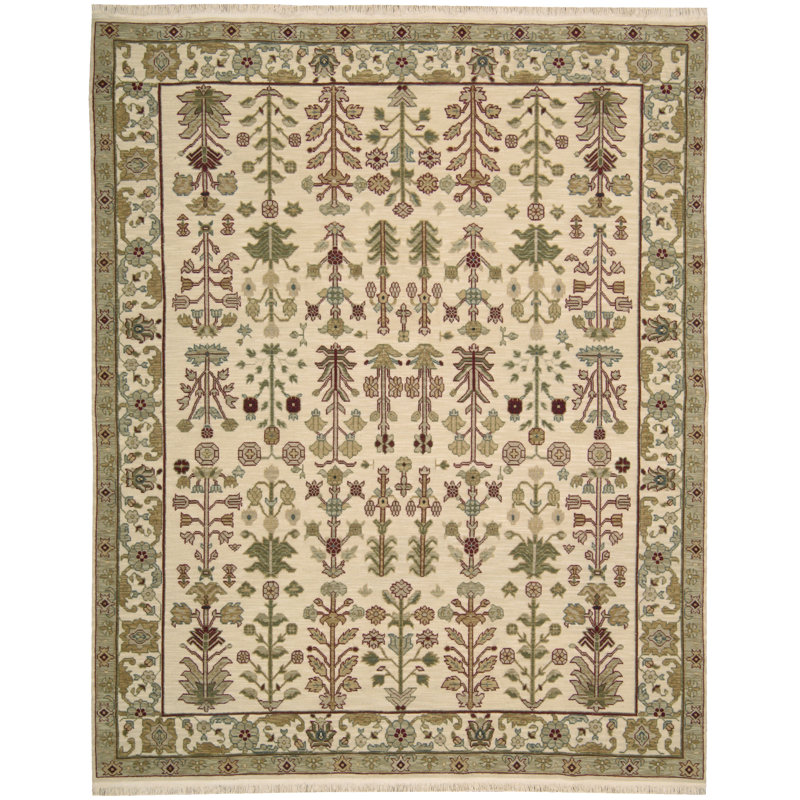 Tapis ivoire en laine noué à la main Burnham, Rectangle 8 pi 10 po x 11 pi 10 po