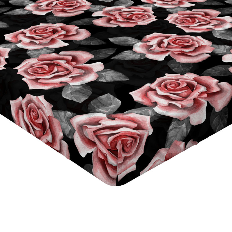 Drap-housse Ambesonne, Drap-housse grand, Rose pâle, gris pâle / floral