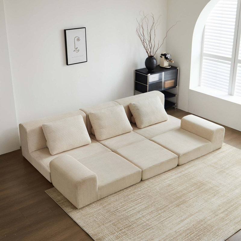 Canapé-lit modulaire 108 po 3 places Cloud, Velours côtelé beige