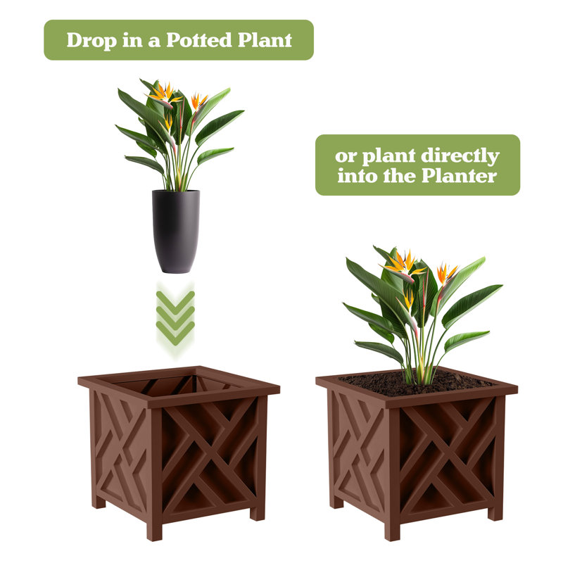  Lattice Planter Box 2-Pack, Brown, Brown