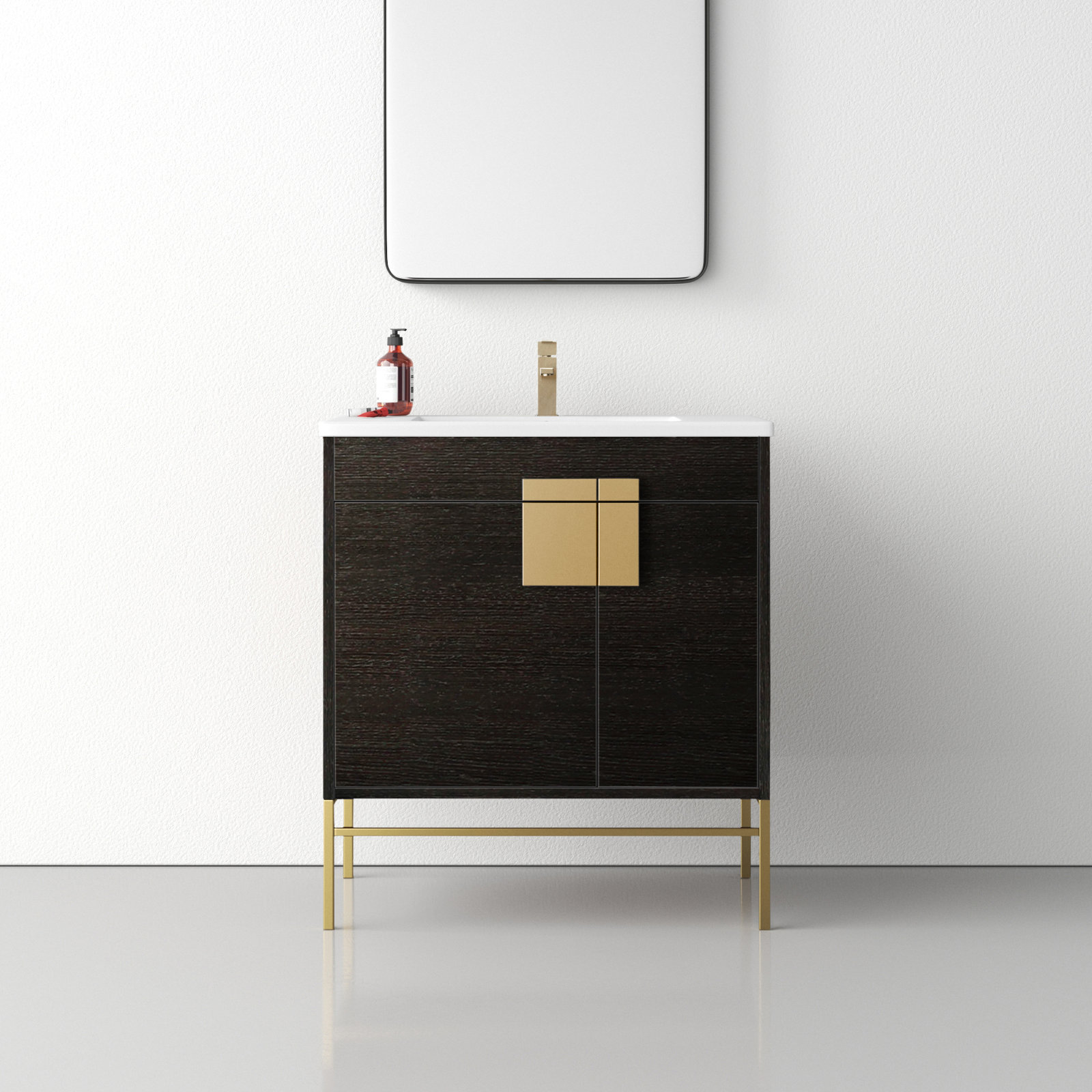 Maisie 30'' Single Bathroom Vanity, Satin Brass, Black
