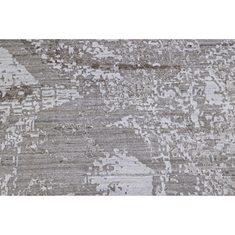 Tapis gris noué à la main, Rectangle 6 pi x 9 pi