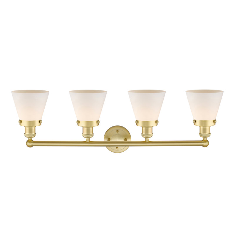 Éclairage pour meuble-lavabo de salle de bain 4 lumières Edison Cone, Blanc mat, Or satiné
