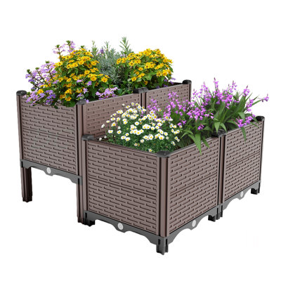 Raised Garden Beds Outdoor, Polypropylene Planter Boxes Outdoor for Vegetables, Flowers, Herbs, Garden Box with Drain Outlet, Heat and Frost Resistance Planters, 440lb Capacity