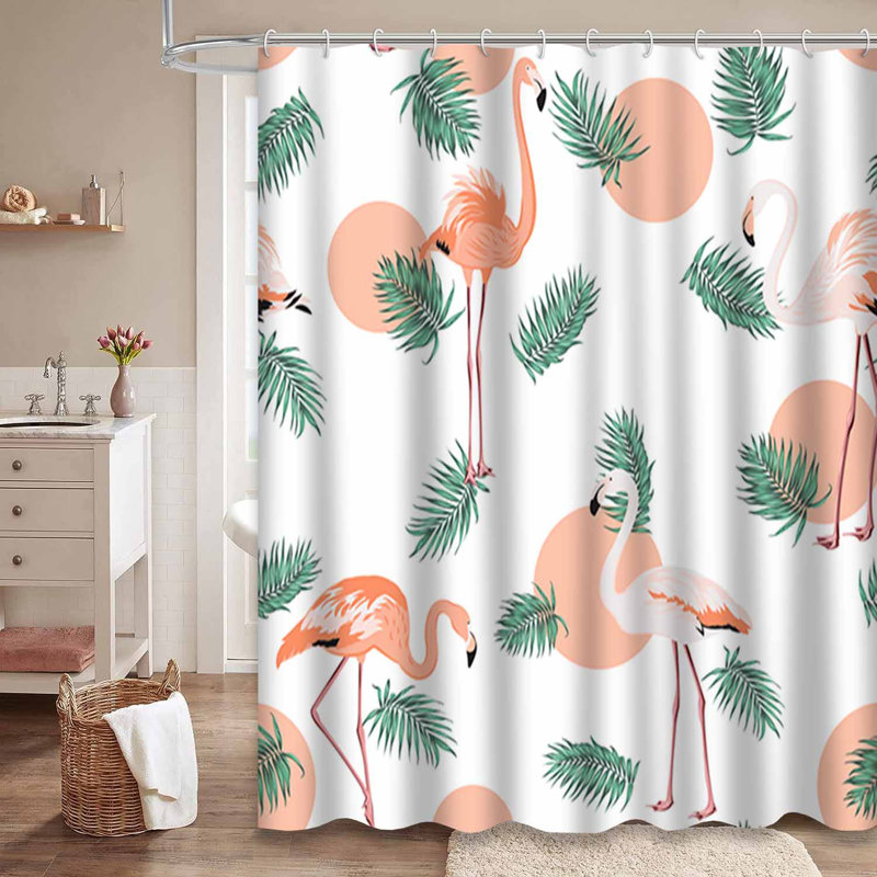 Green Leaf Bright Tropical Teal Shower Curtain with 12 Hooks, 72" L x 78" W