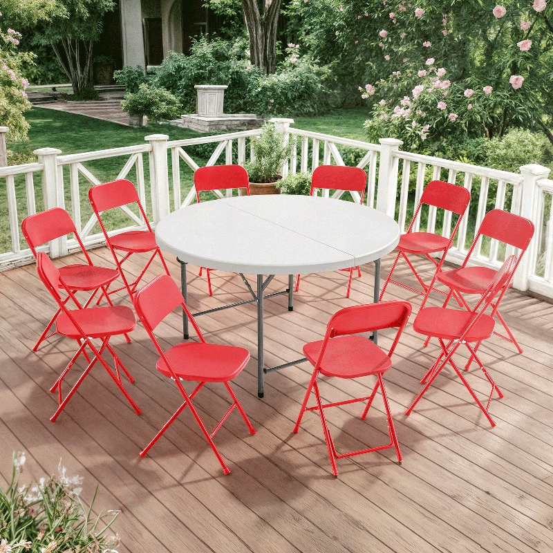 Table 11 pièces pliable en demi-table, L 54 po, Blanc / gris / rouge