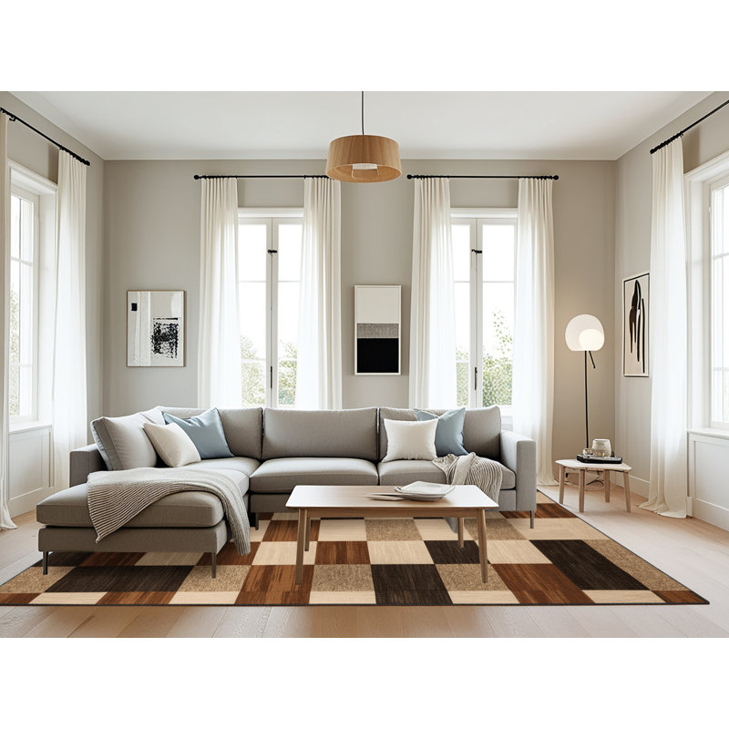 Tapis botanique brun lavable à la machine, Rectangle 8 pi x 12 pi