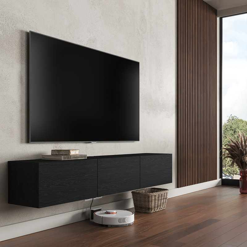 Colima Modern Floating TV Stand Up to 80" TVs Wall-Mounted Media Console with Storage Cabinet, Black Grain