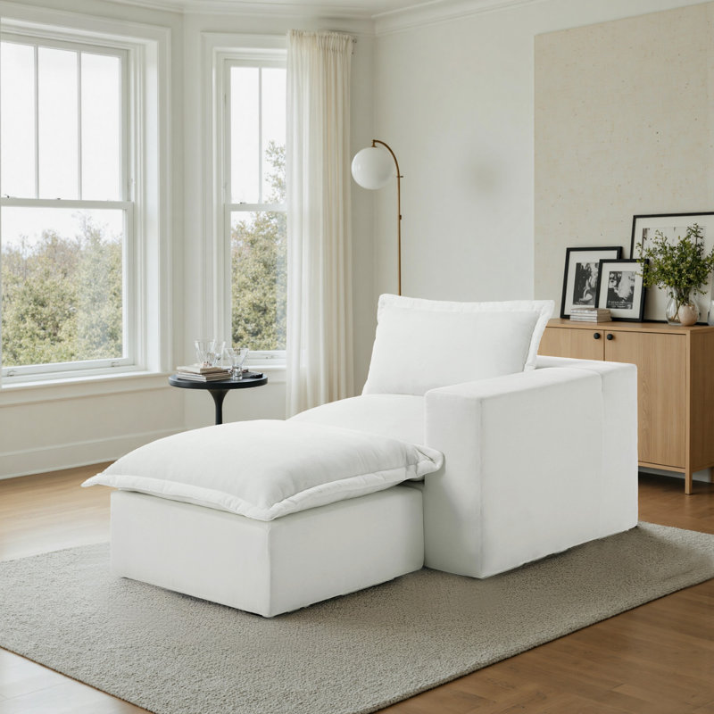 Upholstered Chaise Lounge, Beige, Right Hand Facing