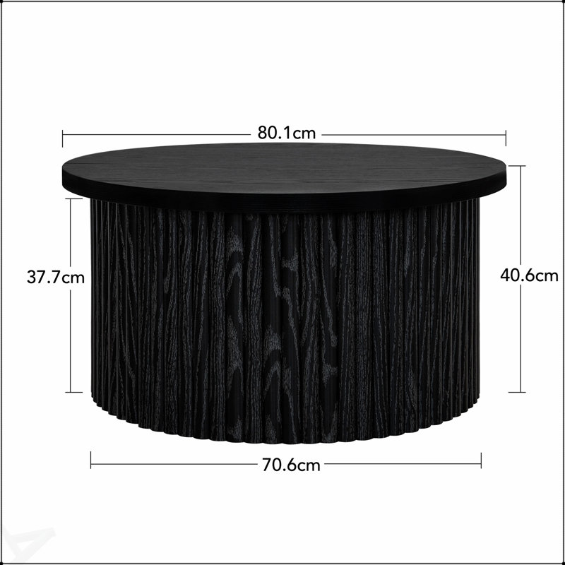Round Coffee Table With Wood Grain Design And Flip Lid Storage For Modern Living Rooms, Black