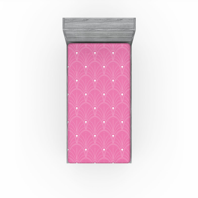  Drap-housse géométrique, Pink/White, Drap-housse de taille simple