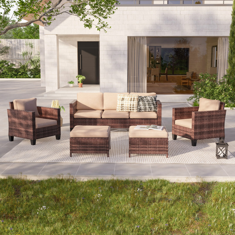 5 - Person Patio Conversation Set with Cushions, Sand, Brown