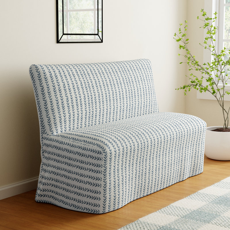 Ivanka Upholstered Bench, Vine Stripe Dusty Blue