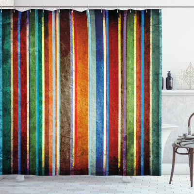Duschvorhang, Retro bunte Bänder, Streifen, Mehrfarbig
