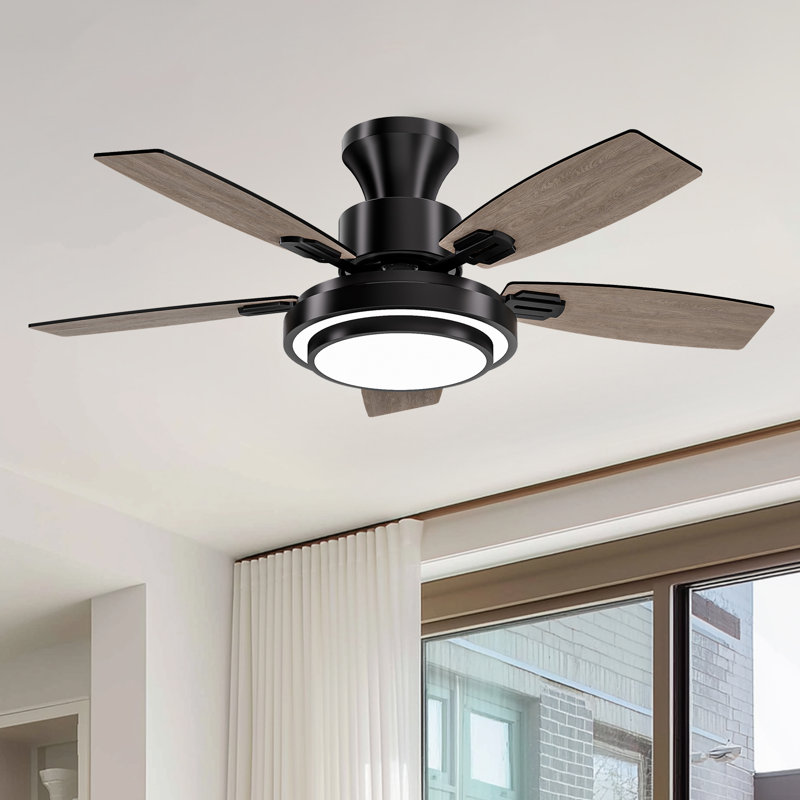 42 Inch Flush Mount Ceiling Fans With Lights And Remote Control Low Profile Ceiling Fan For Bedroom Living Room Black, Black