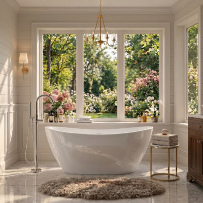 66 8/9"(L)x30 5/7"(W) Freestanding Double Slipper Soaking Acrylic Bathtub, Sky-T 1700