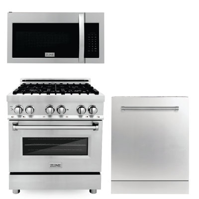 Cuisinière à double combustible en acier inoxydable de 30 po Zline, four à micro-ondes et lave-vaisselle