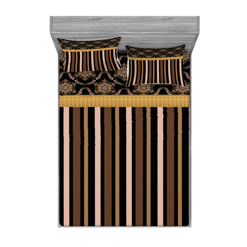 Microfiber Striped Sheet Set, Queen Sheet Set + Fitted Sheet + 2 Pillowcases