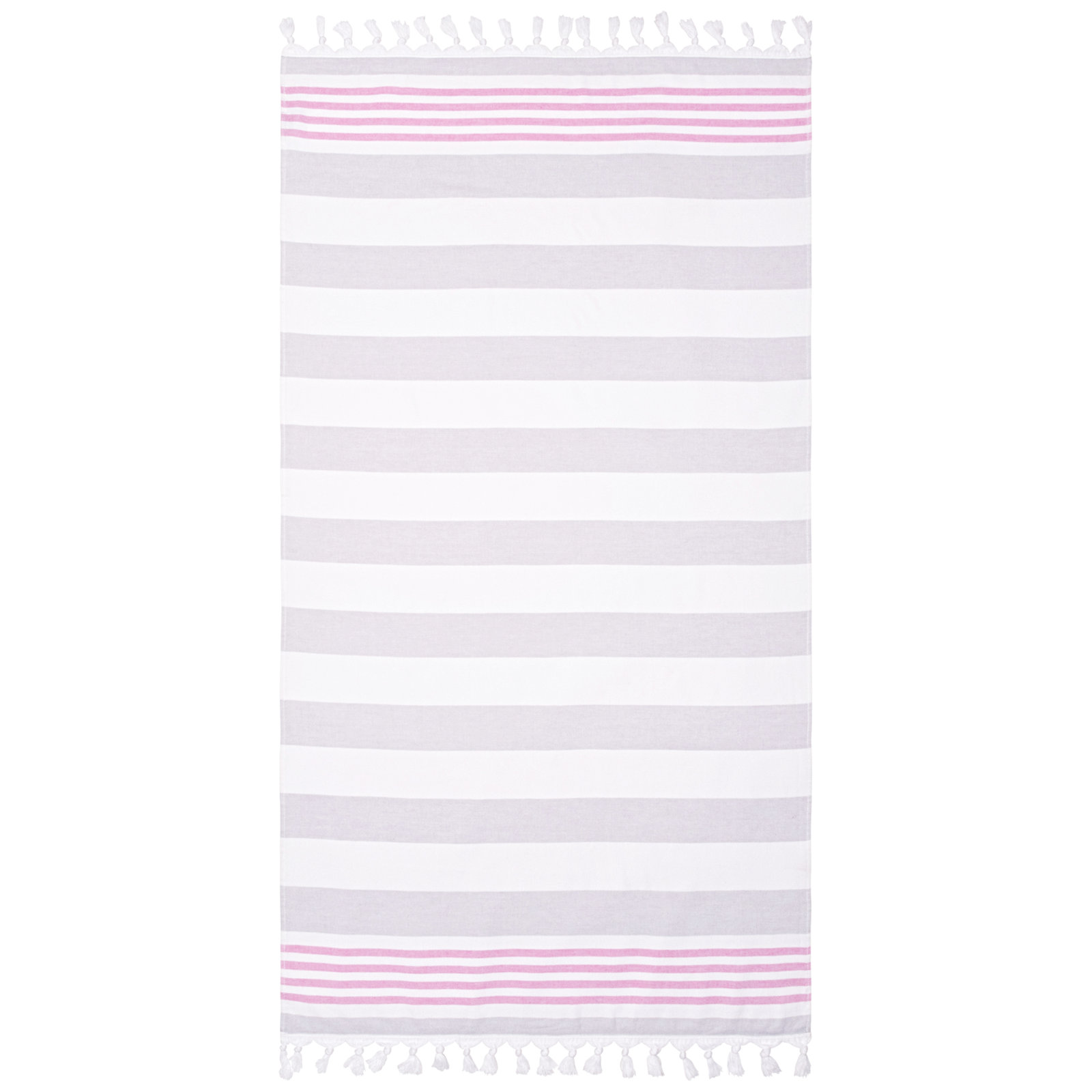 Striped Tasseled Cotton Beach Towel, Gray