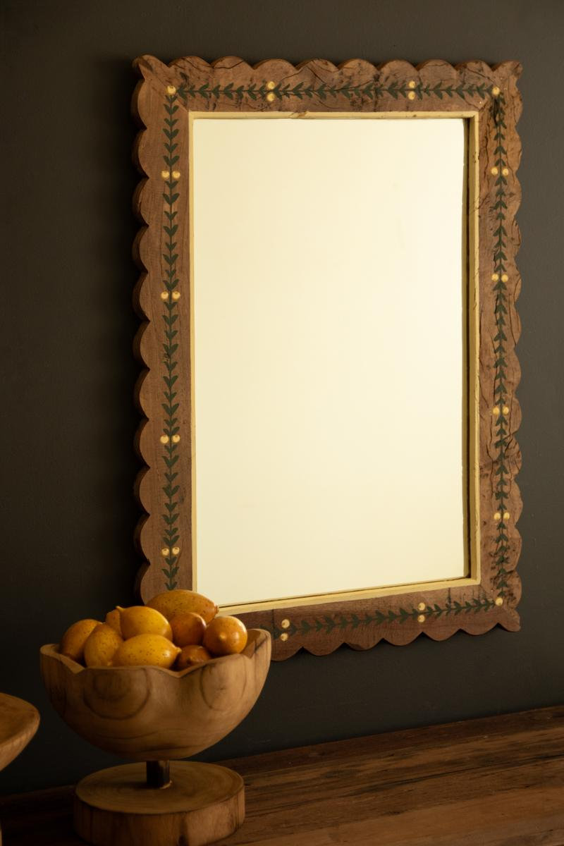 Recycled Wood Framed Mirror with Hand-Painted Detail