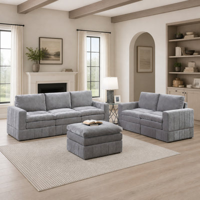 Ensemble modulaire contemporain 6 pièces avec fauteuil, fauteuil et repose-pieds en tissu Morgan
