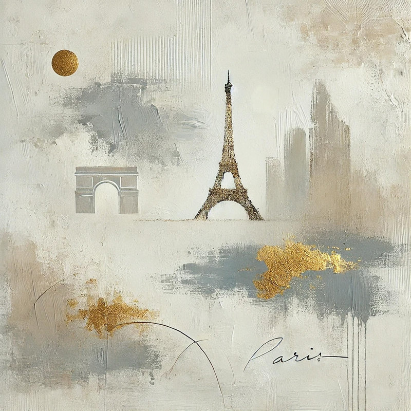 Golden Paris Dream Canvas Print - Eiffel Tower and Arc de Triomphe Design, 20" H x 20" W x 1.5" D