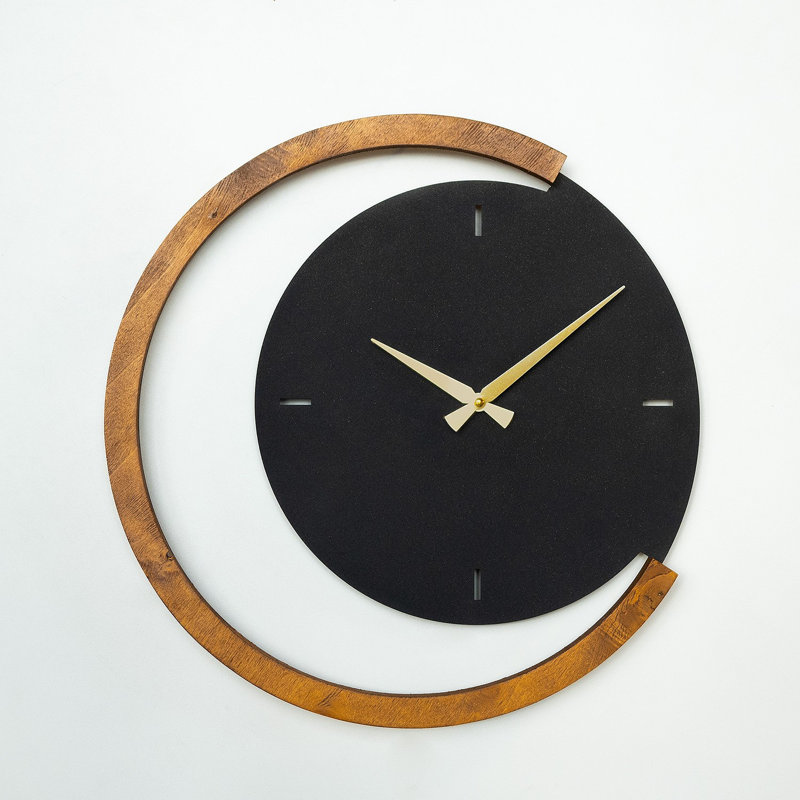 Horloge murale élégante en métal 19,0 po x 19,0 po | 100% acier avec 1,2 mm d'épaisseur, 100% cadre en bois avec 0,7 pouce d'épaisseur | Mécanisme silencieux, couleur noir et noyer | Parfait pour la décoration de la maison ou du bureau