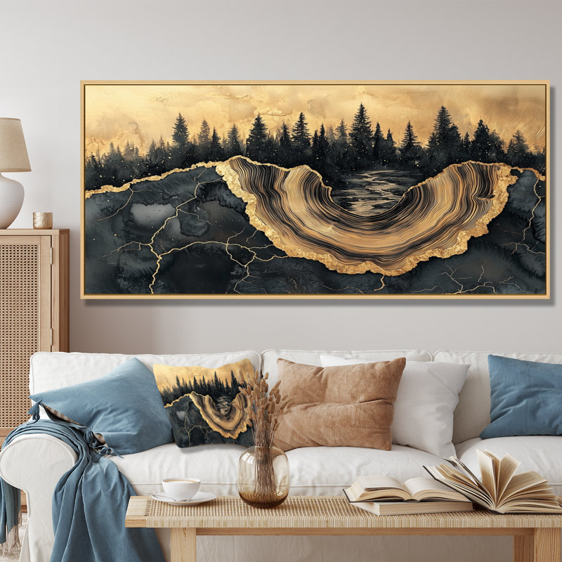 Forêt forêt de cristal onyx noir V - forêt, art mural, H 28 po x l 60 po, Cadre flottant, Blanc