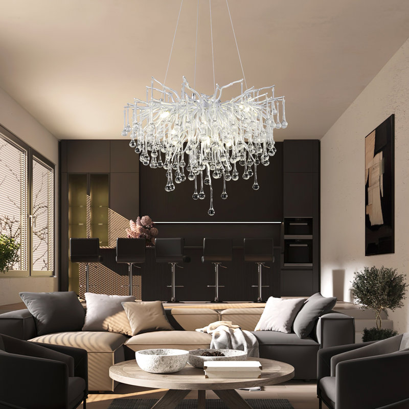 Led Branch Copper Crystal Chandelier For Villa Hotel Living Rooms, Silver