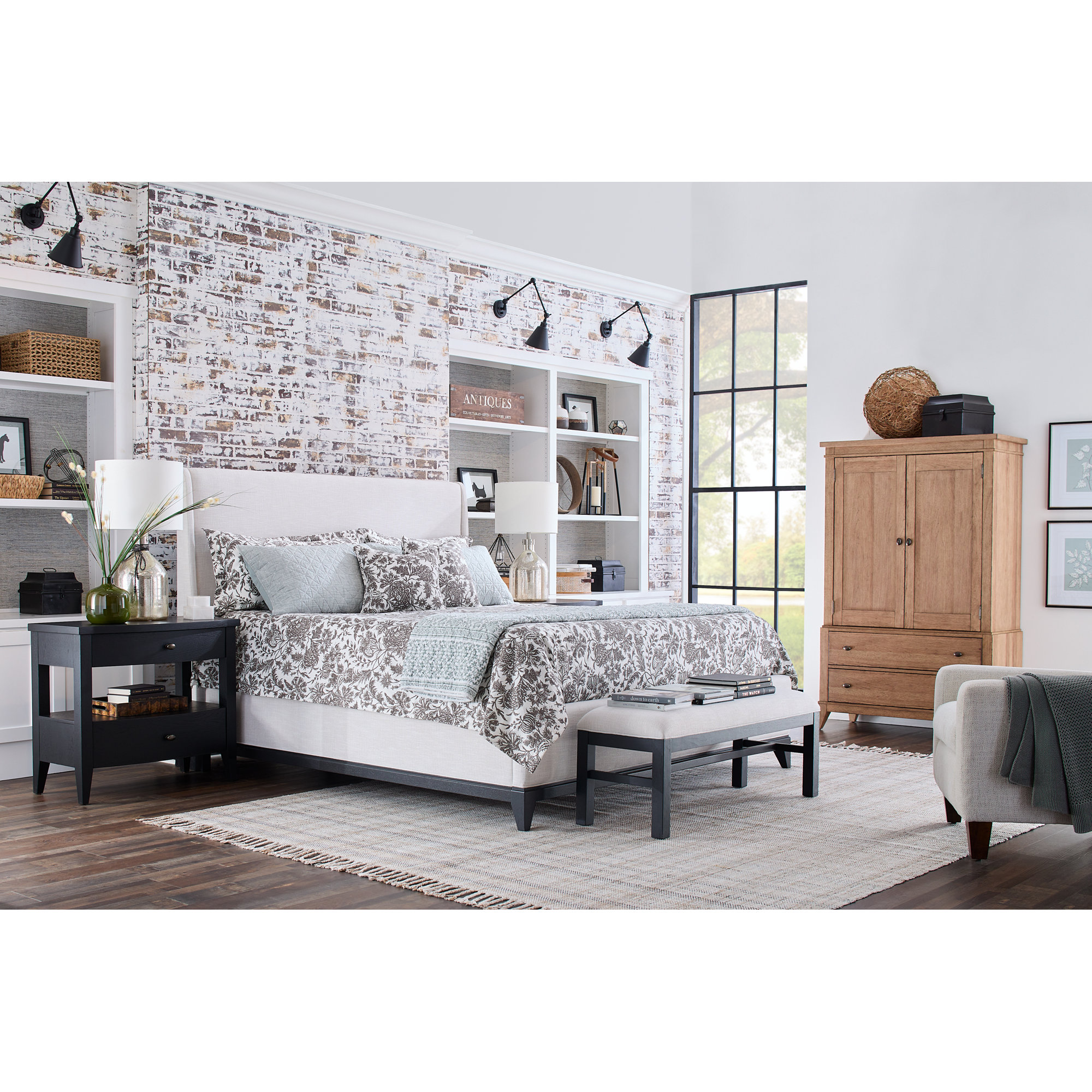 Mya Upholstered Bed, Black, Queen