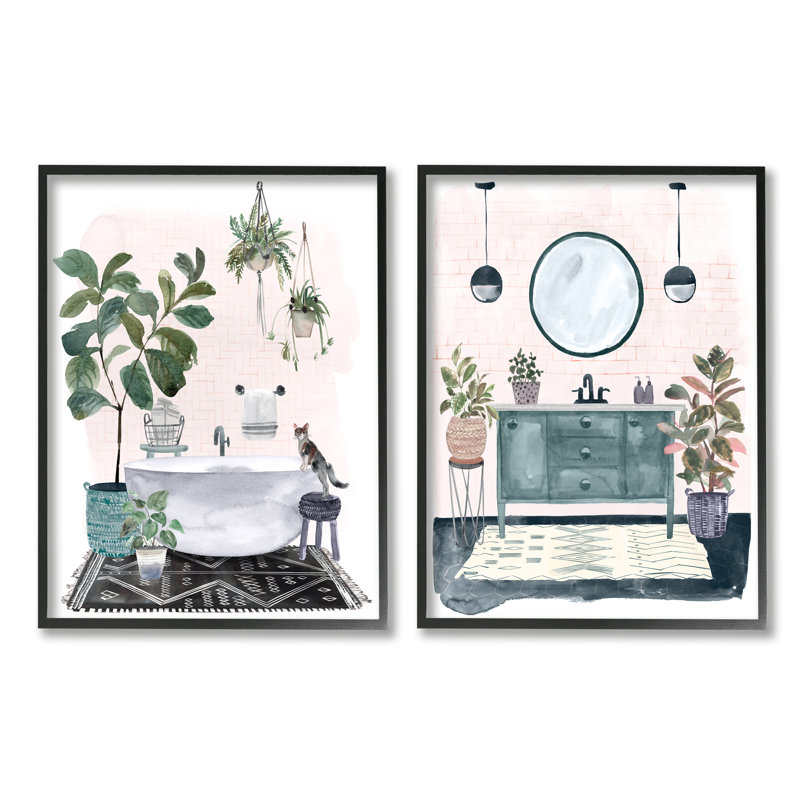 "Modern Bathroom Interior" par Karyn Panganiban, ensemble de 2 impressions sur toile, H 11 po x l 14 po