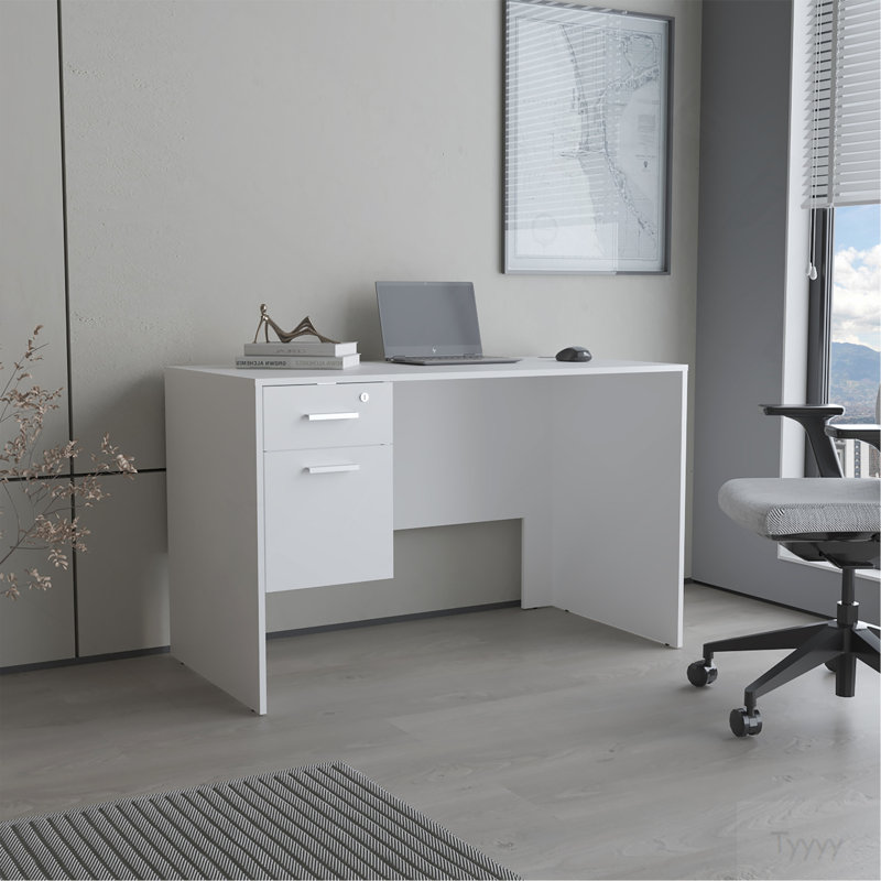 Bureau de bureau moderne avec deux tiroirs et rangement latéral Mellier