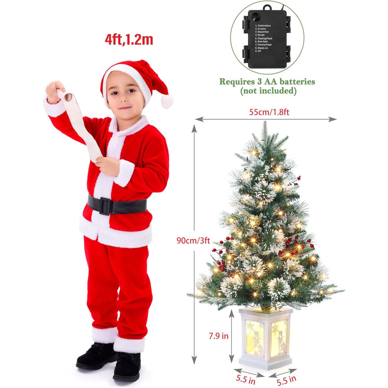 Arbre de Noël artificiel illuminé 3 pi avec 78 lumières DEL blanc chaud pré-éclairées 3 pi